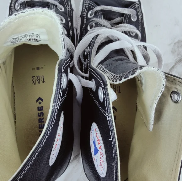 Converse Chuck Taylor All Star Black Leather High Top Sneakers, 11(M) 13(W) - Picture 6 of 9